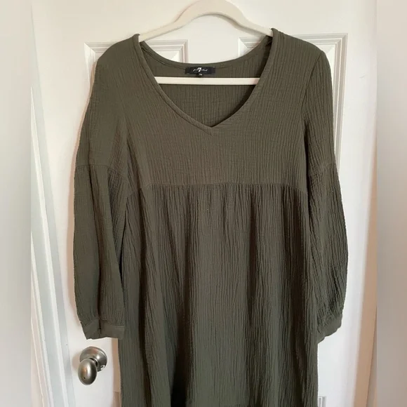 7 For All Mankind Dark Olive Long Sleeve Dress - Picture 3 of 6